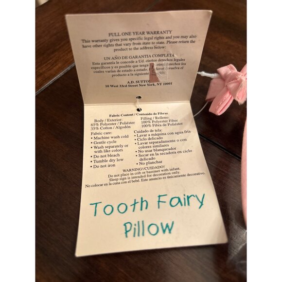 Healthtex Pink Tooth Fairy Pillow With Pocket & Carry Bag Child Wishes - Picture 2 of 10